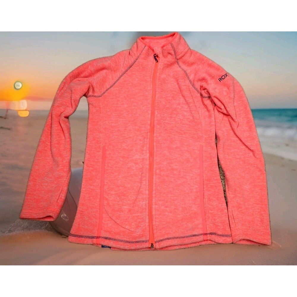Roxy Fleece‎ Jacket Girls 14 XL Pink Excellent Full Zip Mock Neck Raglan Sleeve
